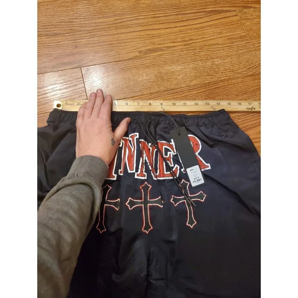 Sinner Swim trunks Men's Size M Black Red‎ Cross  Mesh Lining Fashion Nova NWT